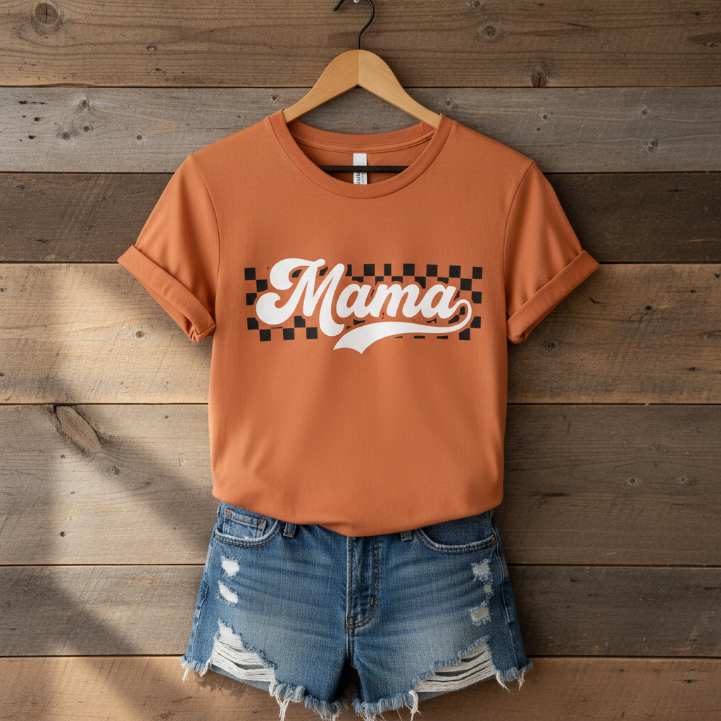 Mama Retro Checkered T-Shirt - Graphic Mom Tee Comfort Colors 1717 Mama Retro Checkered T-Shirt - Graphic Mom Tee Comfort Colors 1717