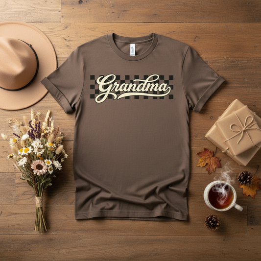 Grandma Retro Checker Vibe Graphic Tee for Grandmothers