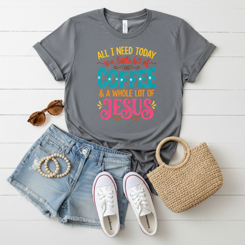 Coffee & Jesus Color Pop Tee – Comfort Colors 1717 – Bold Christian Graphic Shirt – Faith & Coffee Lover Gift
