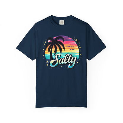 Salty Retro Sunset Tee — Retro Palm Tree Vacation Tee