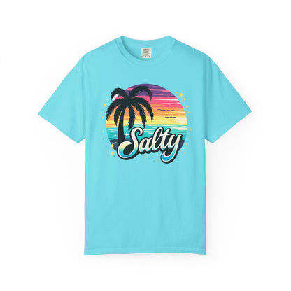 Salty Retro Sunset Tee — Retro Palm Tree Vacation Tee