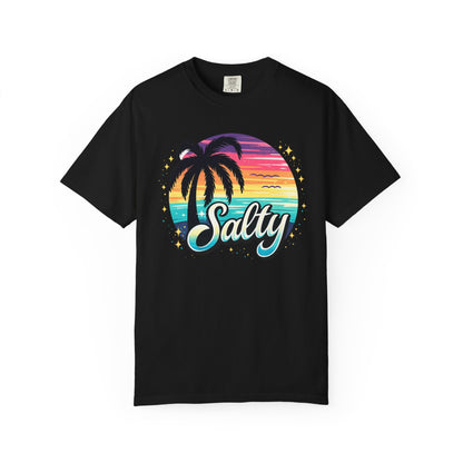 Salty Retro Sunset Tee — Retro Palm Tree Vacation Tee
