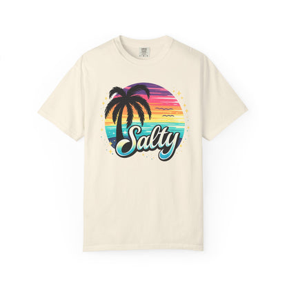 Salty Retro Sunset Tee — Retro Palm Tree Vacation Tee
