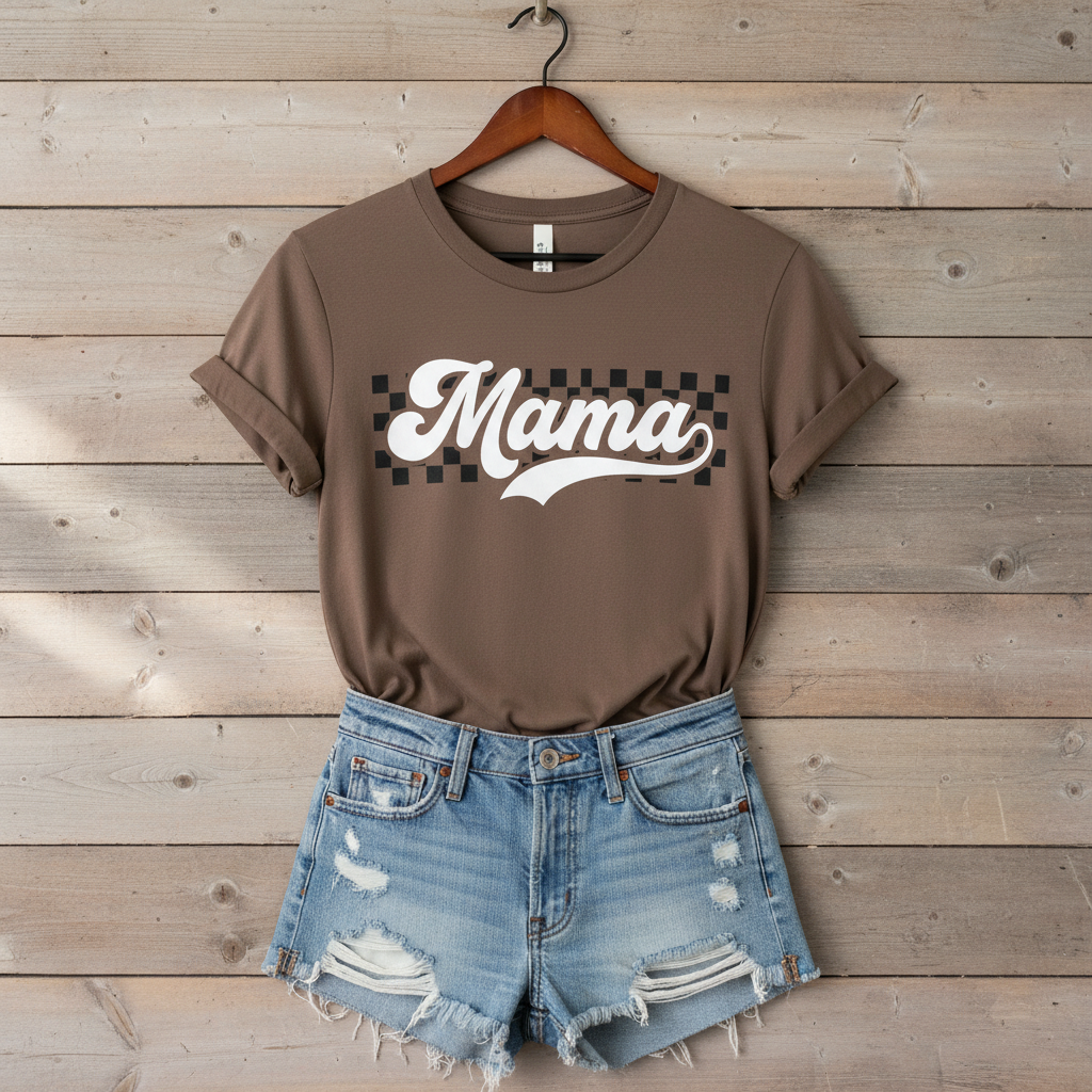 Mama Retro Checkered T-Shirt - Graphic Mom Tee Comfort Colors 1717