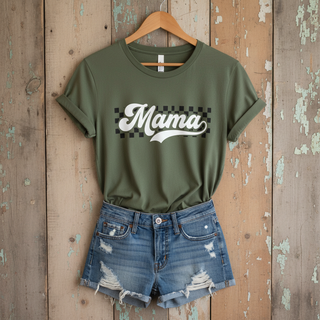 Mama Retro Checkered T-Shirt - Graphic Mom Tee Comfort Colors 1717