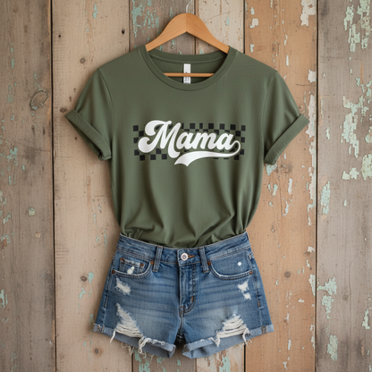 Mama Retro Checkered T-Shirt - Graphic Mom Tee Comfort Colors 1717