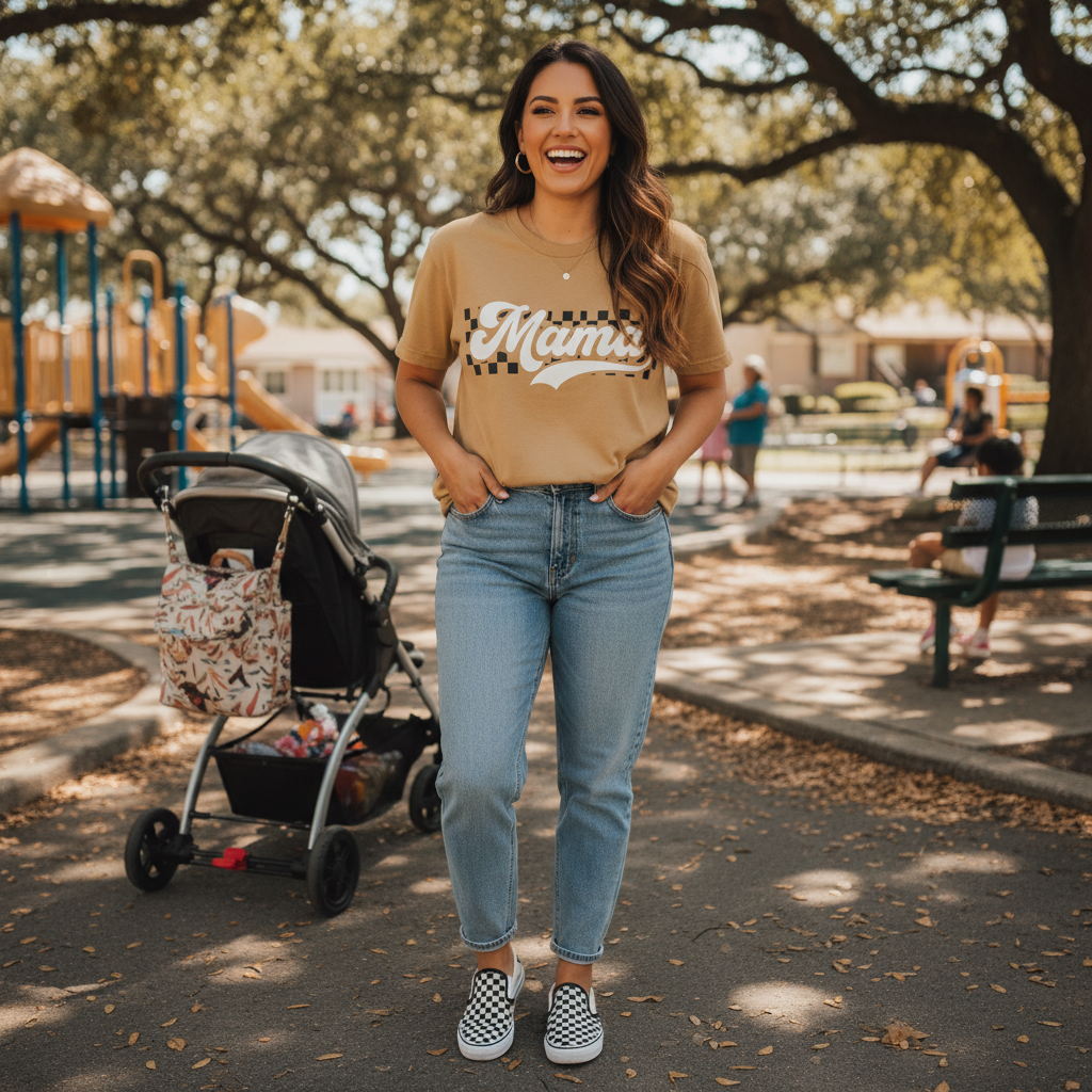 Mama Retro Checkered T-Shirt - Graphic Mom Tee Comfort Colors 1717