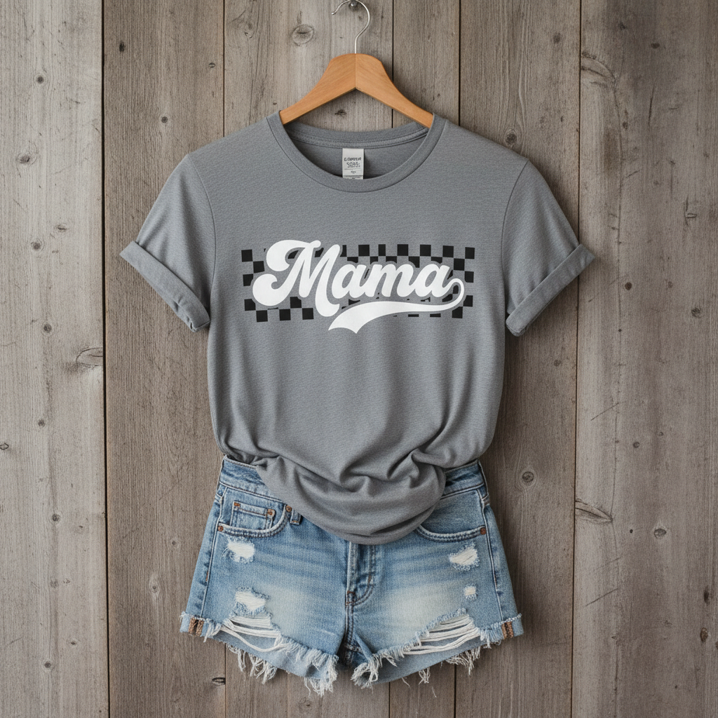 Mama Retro Checkered T-Shirt - Graphic Mom Tee Comfort Colors 1717