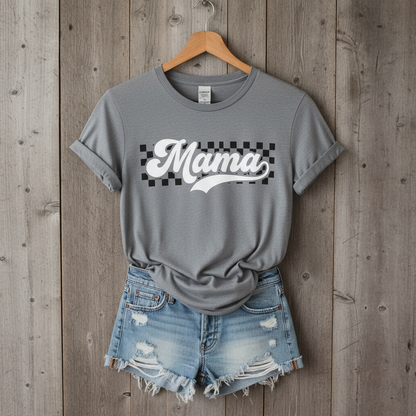 Mama Retro Checkered T-Shirt - Graphic Mom Tee Comfort Colors 1717