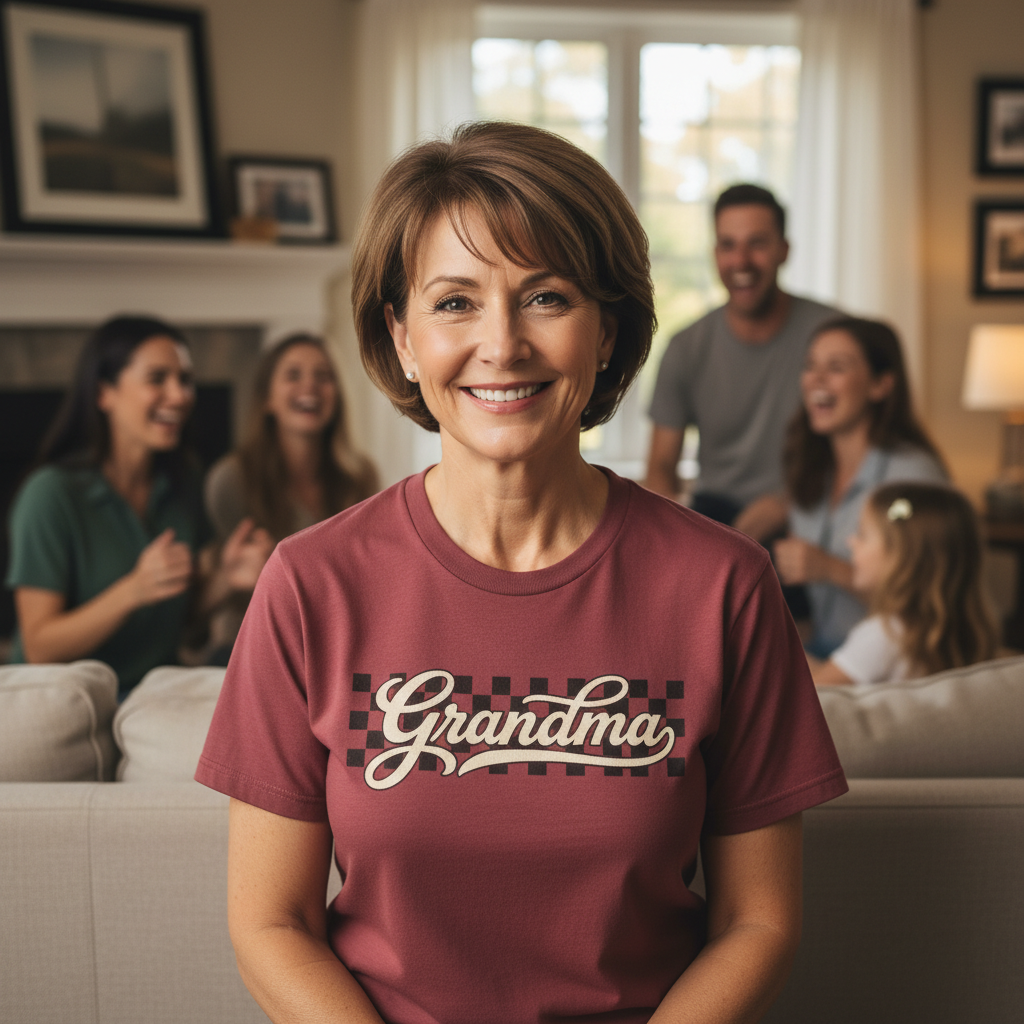 Grandma Retro Checker Vibe Graphic Tee for Grandmothers