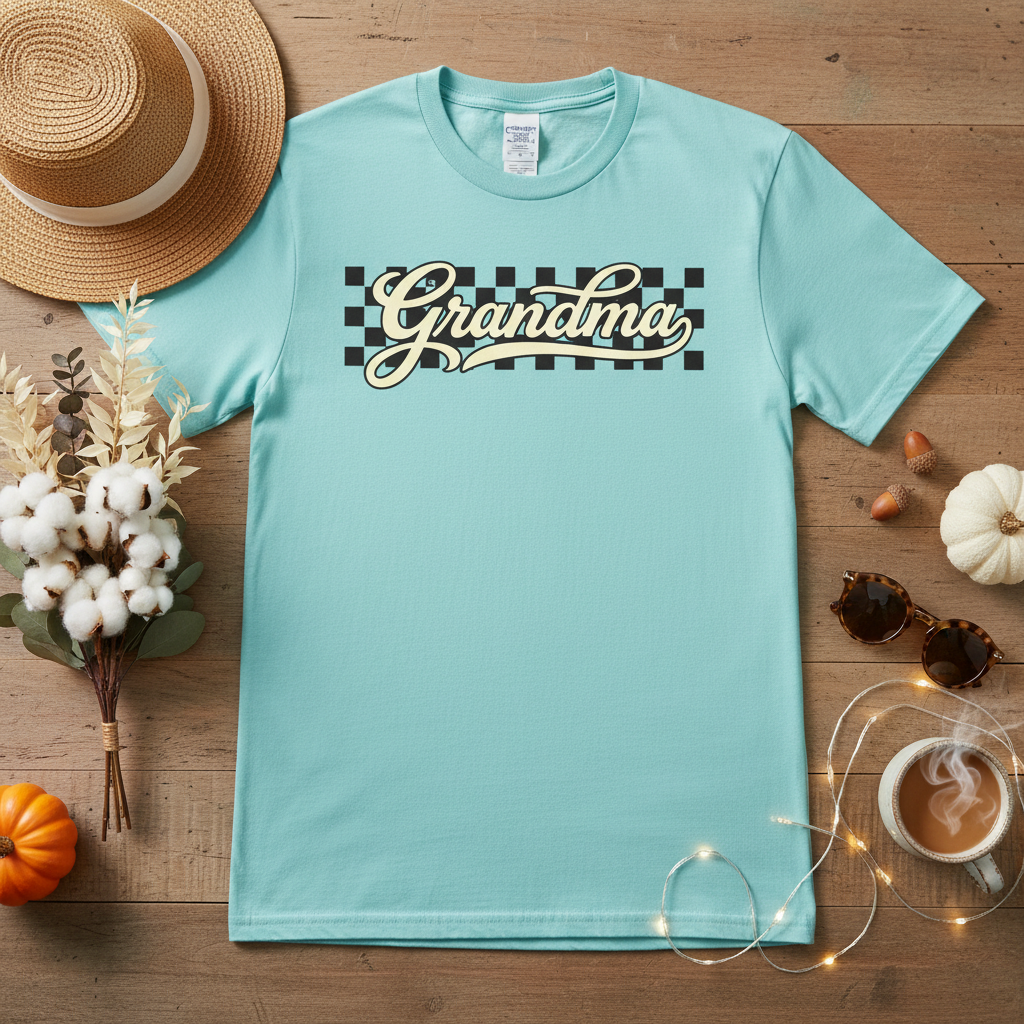 Grandma Retro Checker Vibe Graphic Tee for Grandmothers