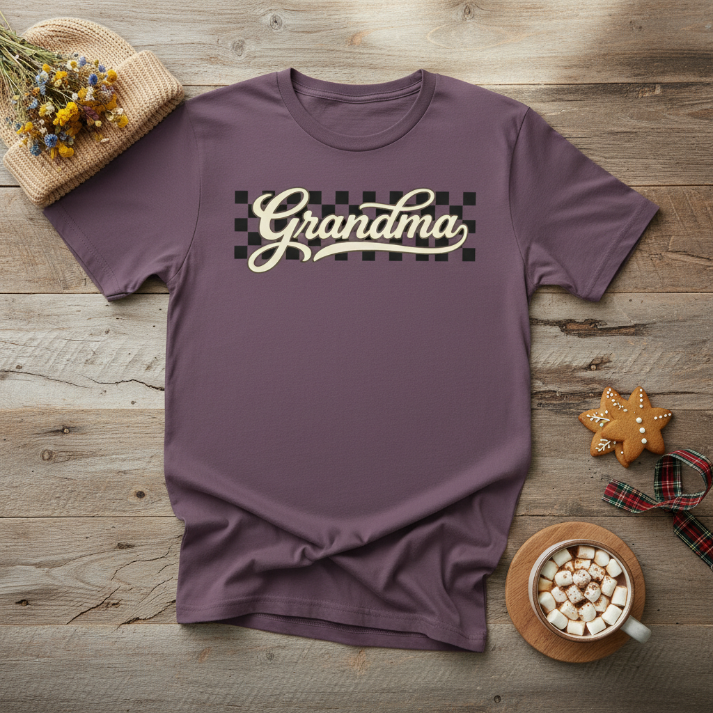 Grandma Retro Checker Vibe Graphic Tee for Grandmothers