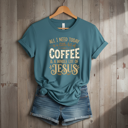 Coffee & Jesus Comfort Colors 1717 Tee – Christian Graphic T-Shirt – Faith Based Coffee Lover Shirt – Vintage Inspired Religious Gift