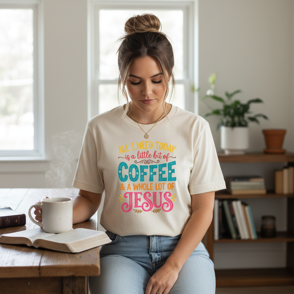 Coffee & Jesus Color Pop Tee – Comfort Colors 1717 – Bold Christian Graphic Shirt – Faith & Coffee Lover Gift