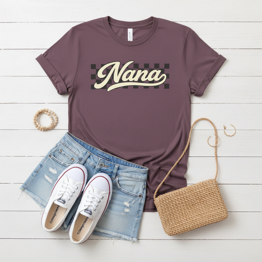 Nana Retro Checker Vibe Graphic Tee for Grandmothers