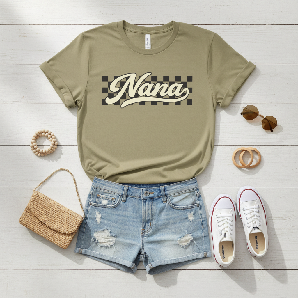 Nana Retro Checker Vibe Graphic Tee for Grandmothers