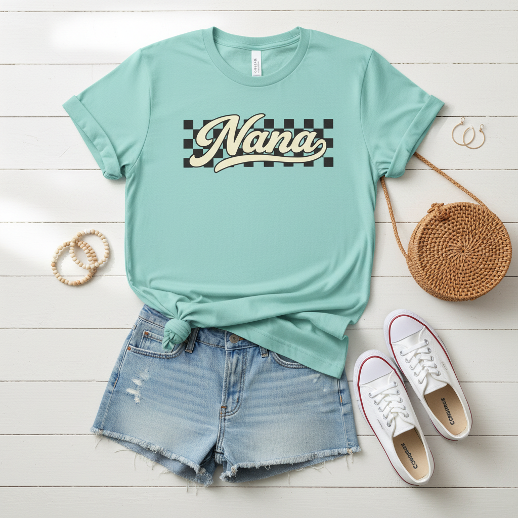 Nana Retro Checker Vibe Graphic Tee for Grandmothers – Whimsy