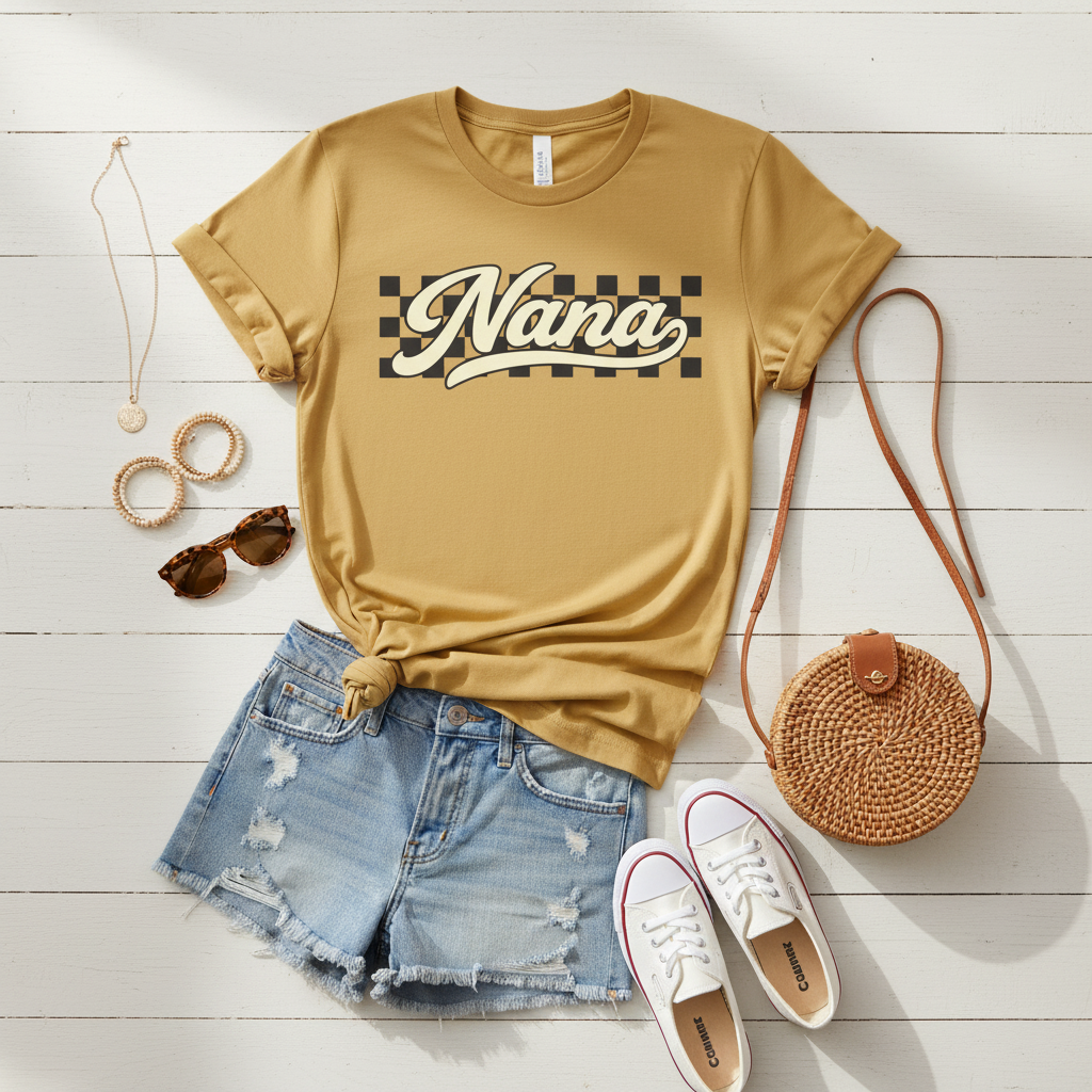 Nana Retro Checker Vibe Graphic Tee for Grandmothers