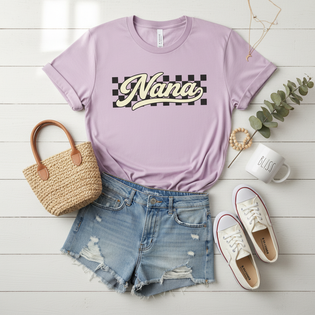 Nana Retro Checker Vibe Graphic Tee for Grandmothers