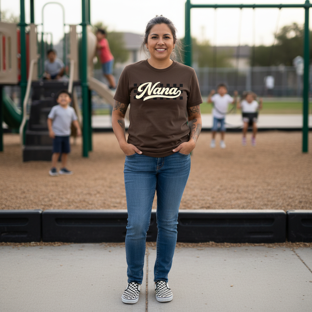 Nana Retro Checker Vibe Graphic Tee for Grandmothers
