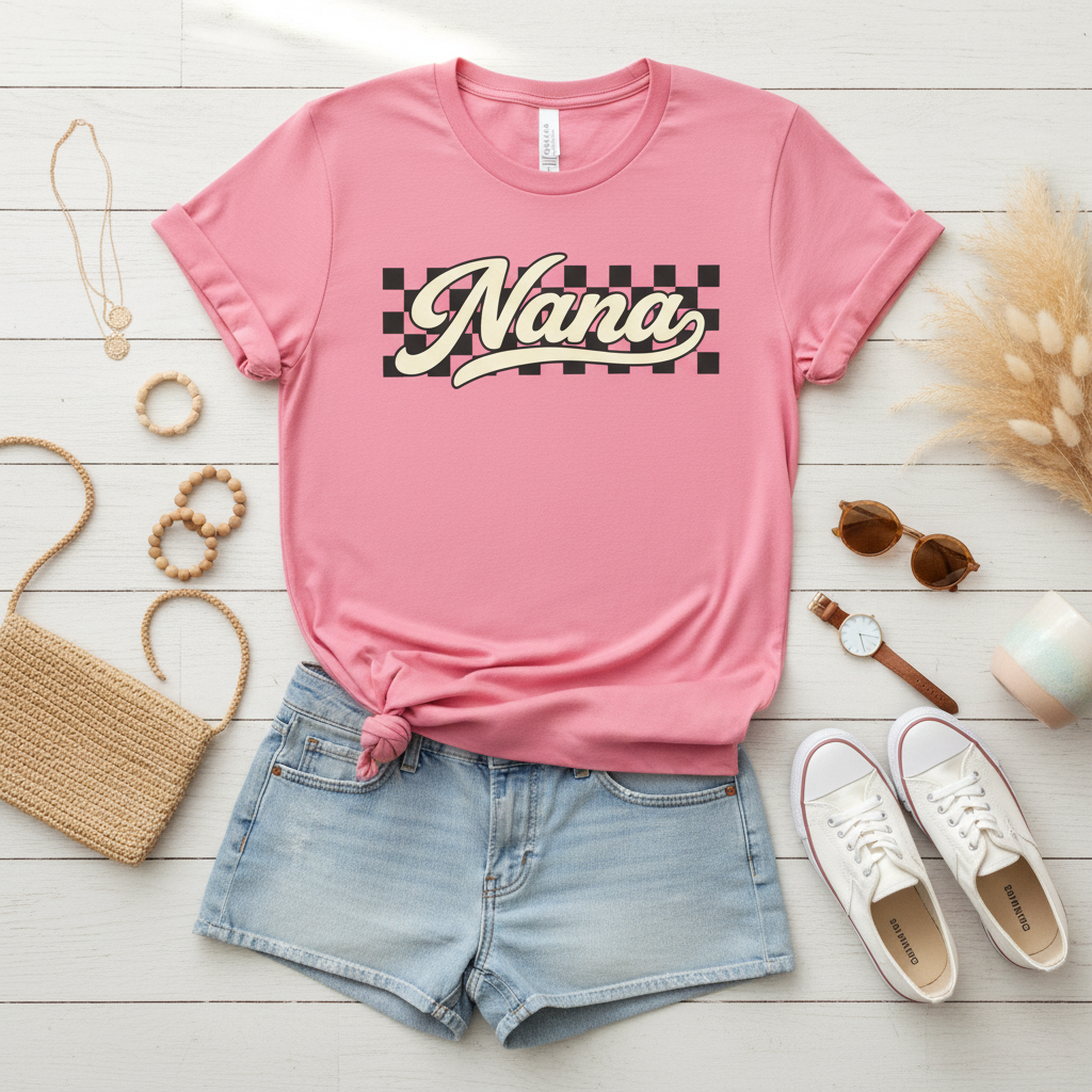 Nana Retro Checker Vibe Graphic Tee for Grandmothers – Whimsy