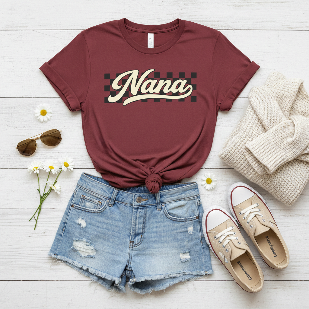 Nana Retro Checker Vibe Graphic Tee for Grandmothers – Whimsy