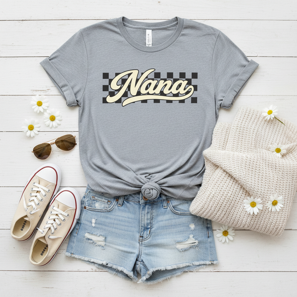 Nana Retro Checker Vibe Graphic Tee for Grandmothers