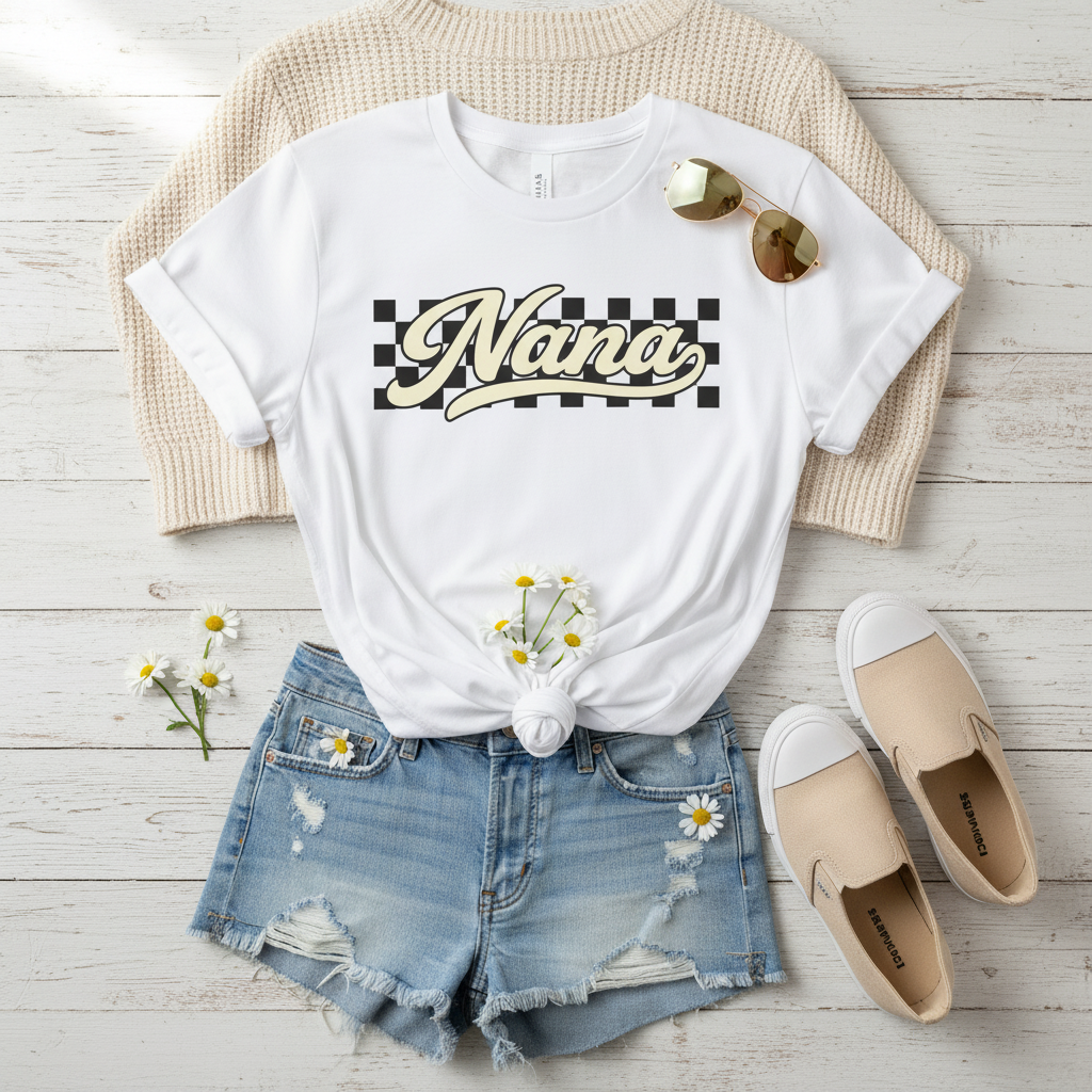 Nana Retro Checker Vibe Graphic Tee for Grandmothers