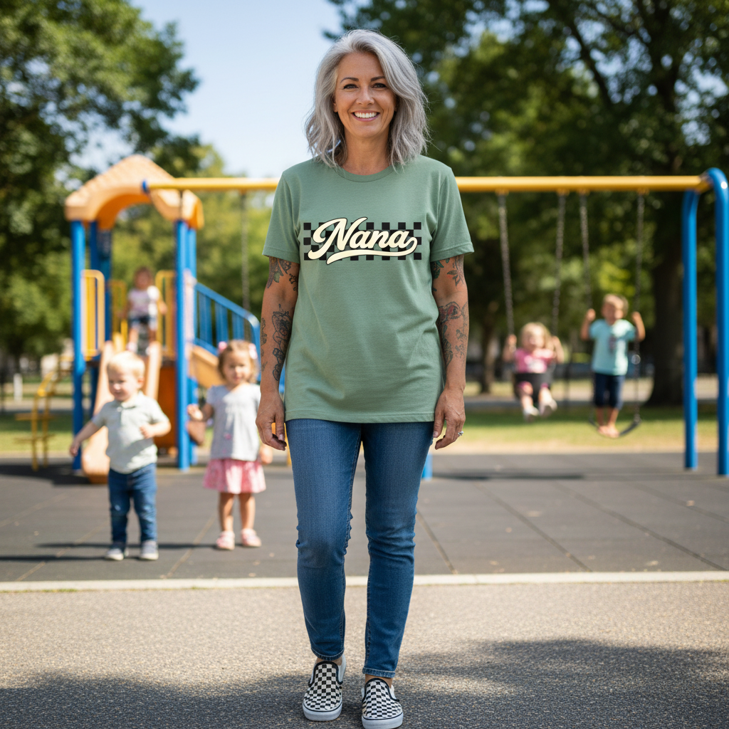 Nana Retro Checker Vibe Graphic Tee for Grandmothers