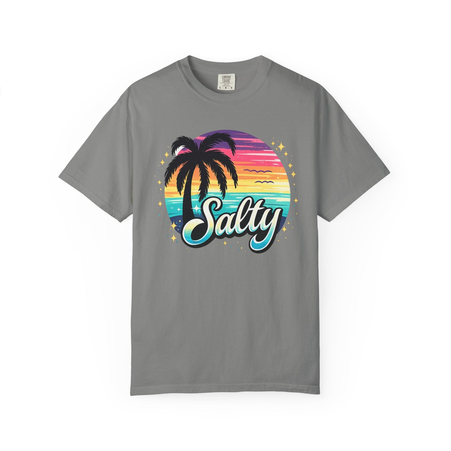 Salty Retro Sunset Tee — Retro Palm Tree Vacation Tee