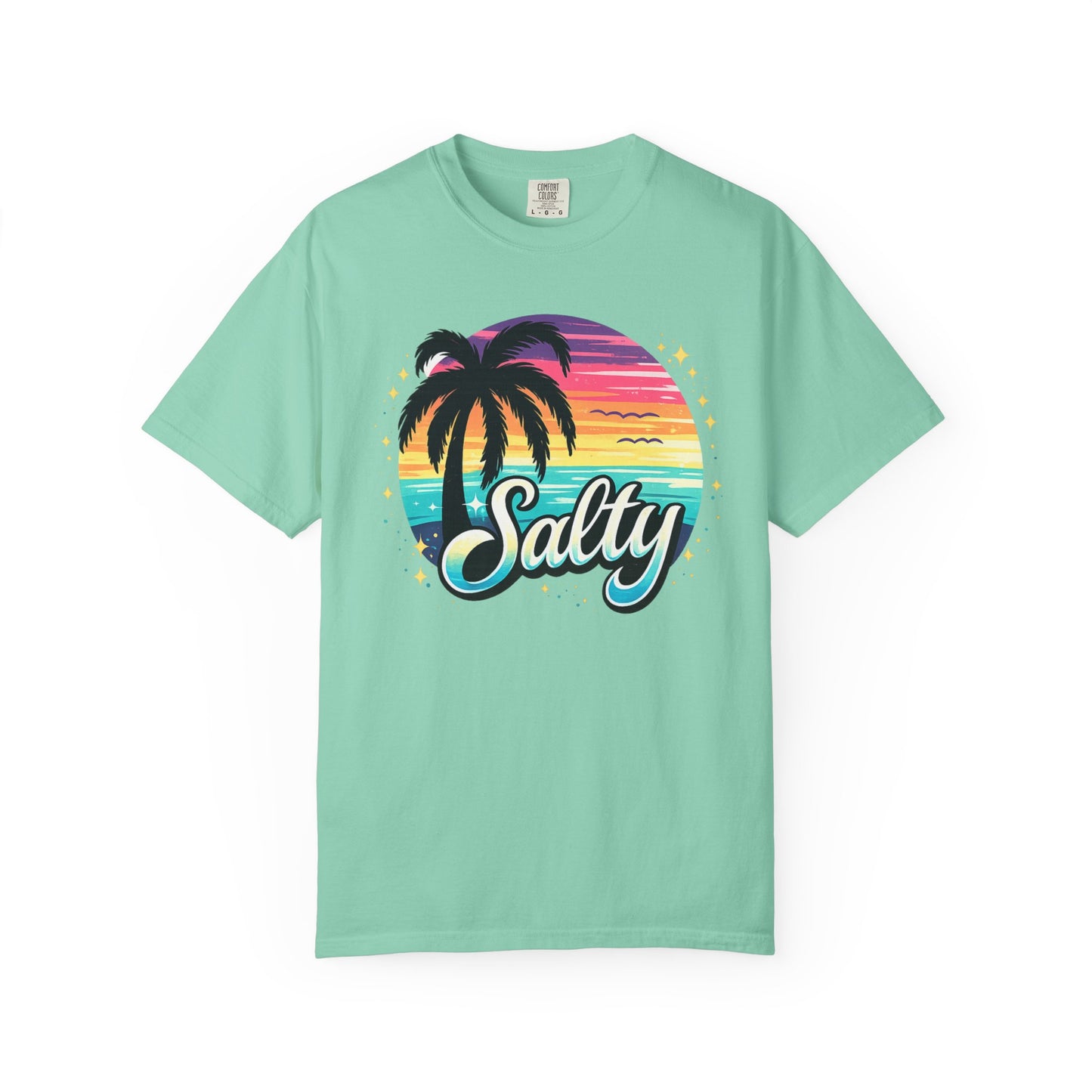 Salty Retro Sunset Tee — Retro Palm Tree Vacation Tee