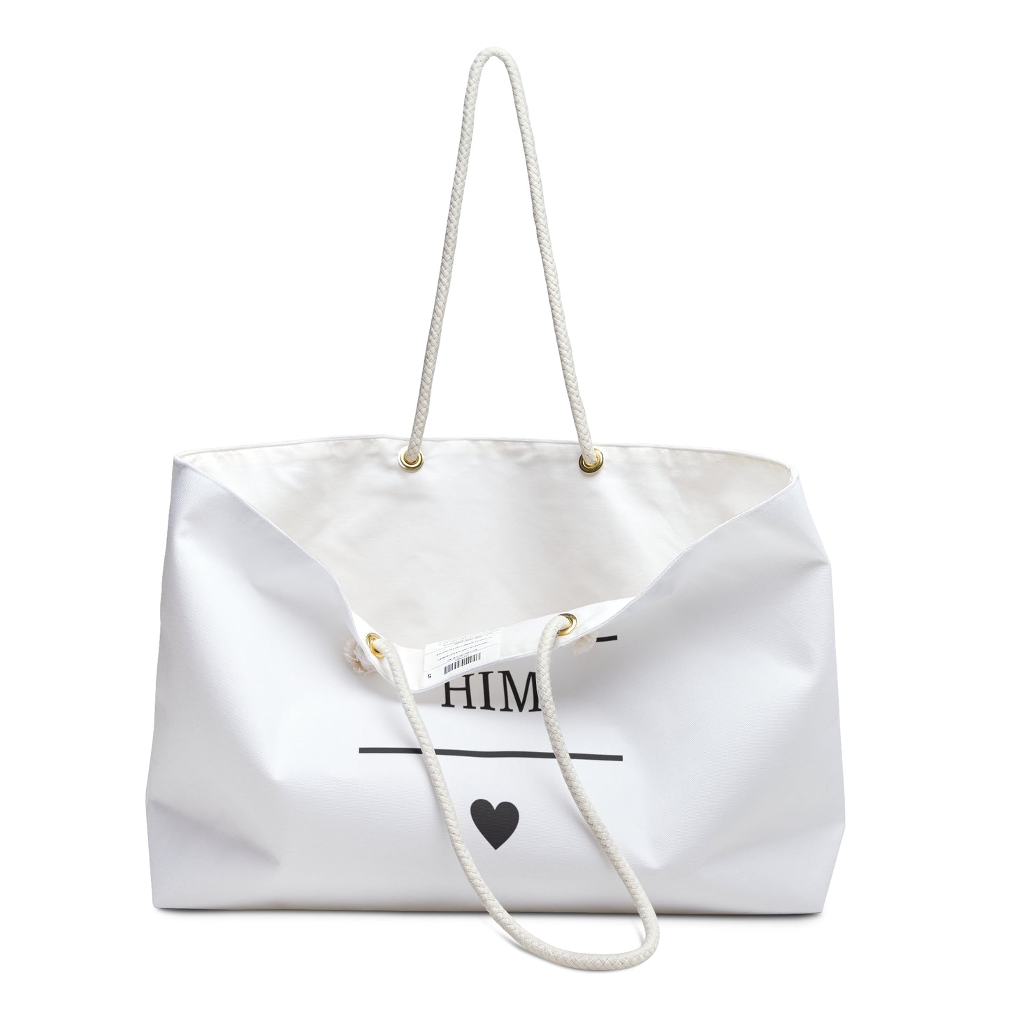 Follow Him Weekender Bag - White Travel Tote with Heart