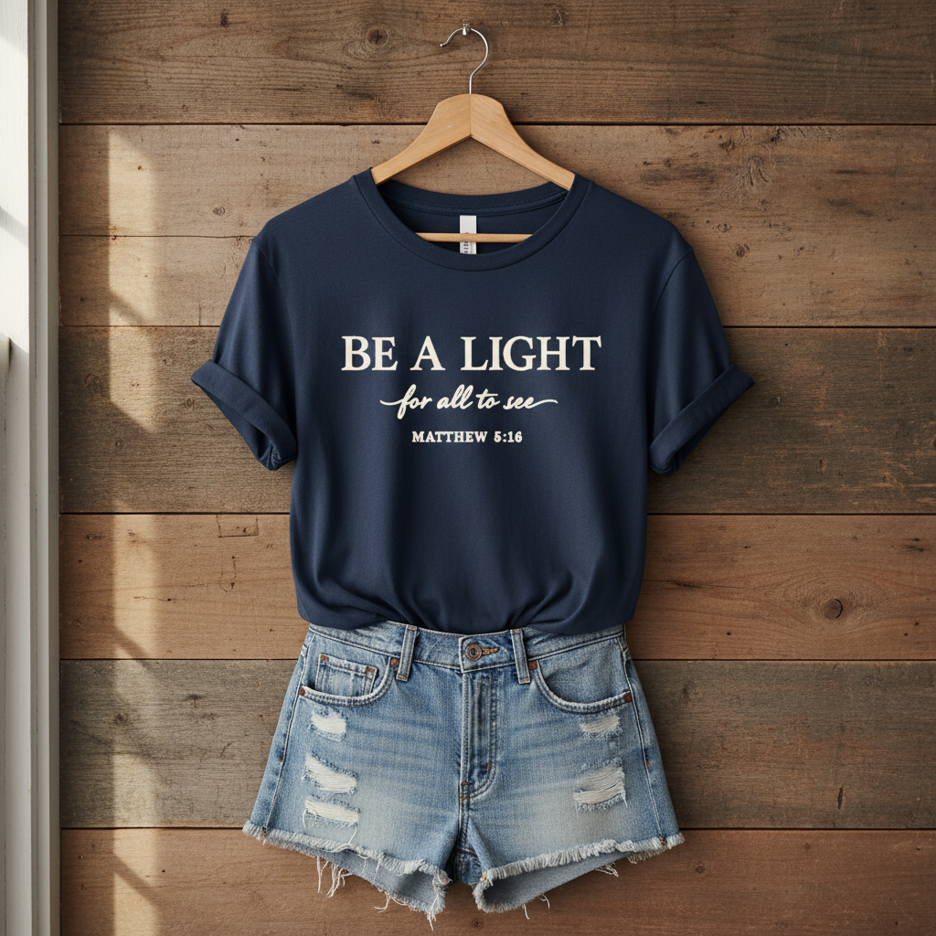 Be a Light Tee — Matthew 5:16 Inspirational Christian Tee