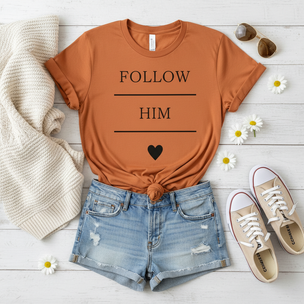 Follow Him Faith Tee - Inspirational Christian Tee with Heart