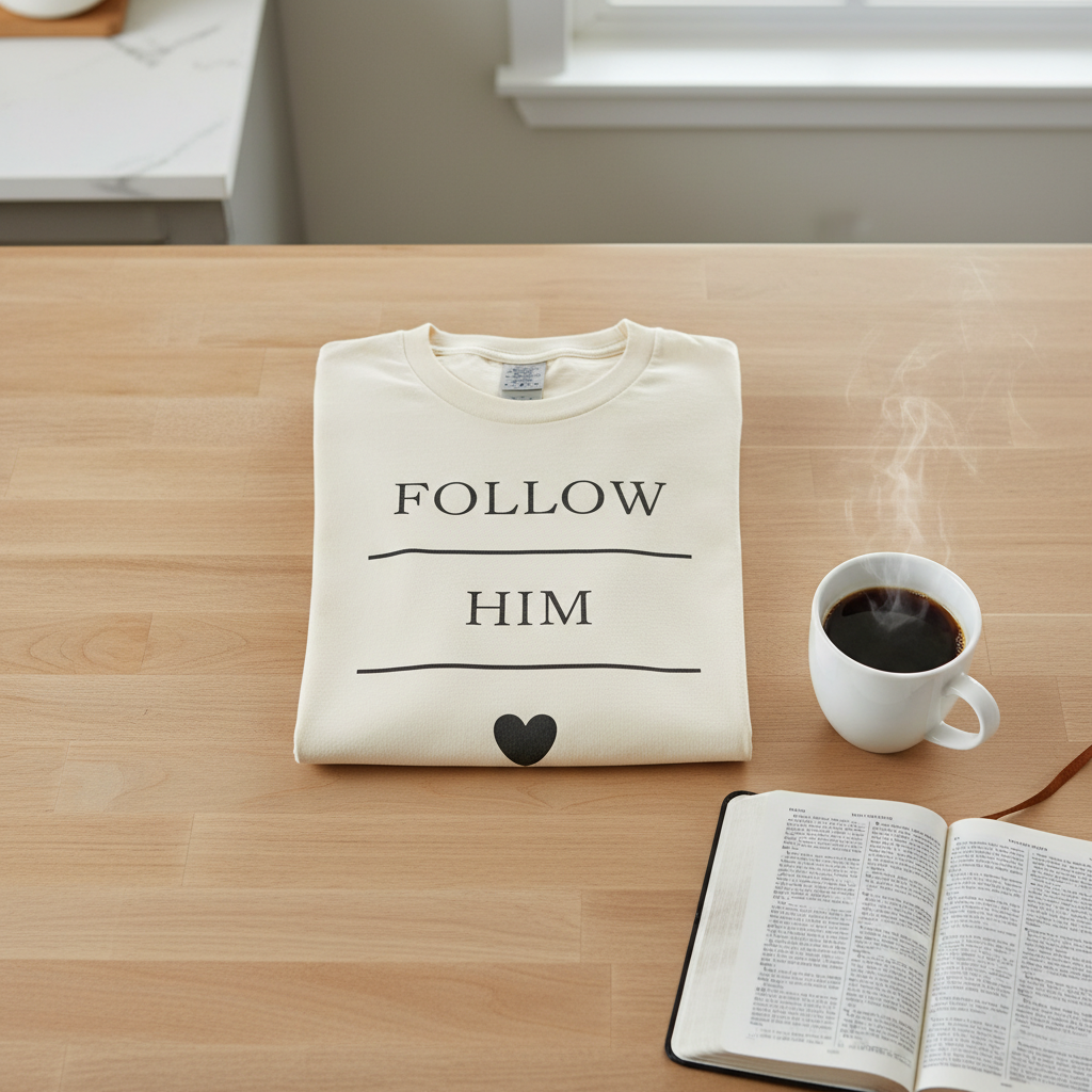 Follow Him Faith Tee - Inspirational Christian Tee with Heart