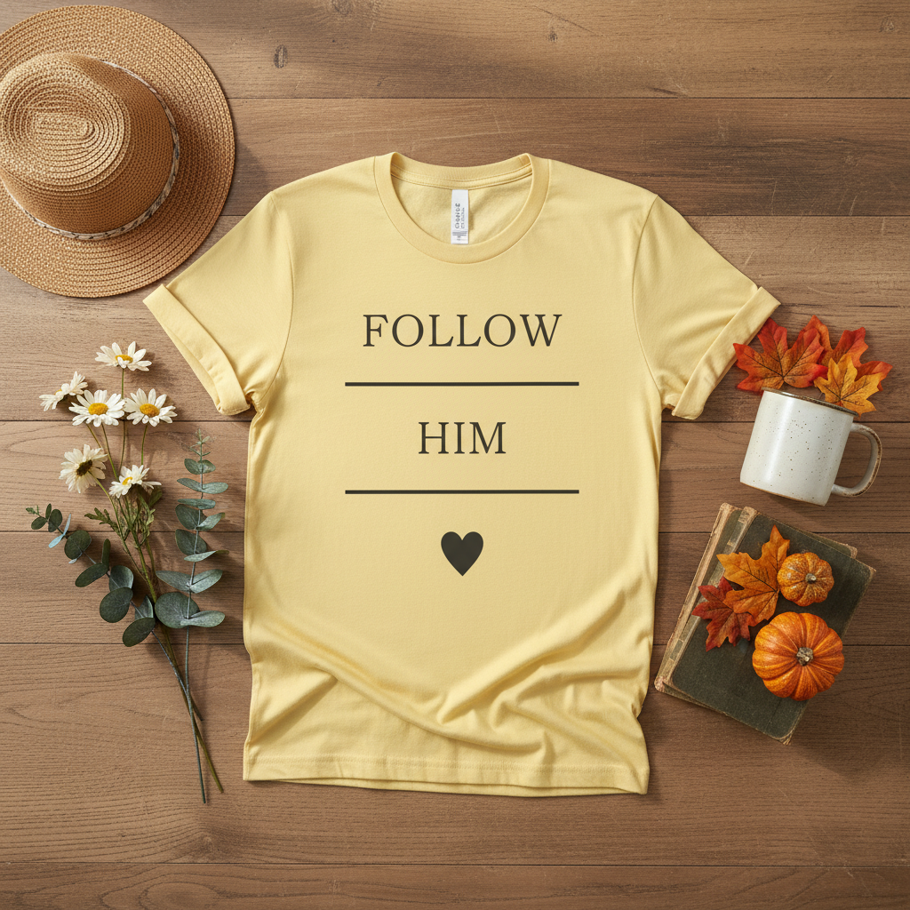 Follow Him Faith Tee - Inspirational Christian Tee with Heart