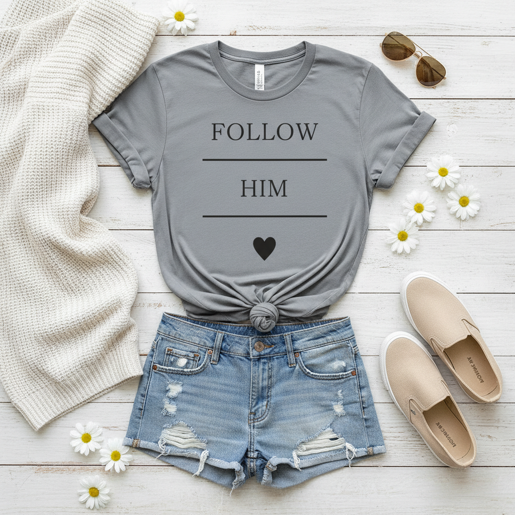 Follow Him Faith Tee - Inspirational Christian Tee with Heart
