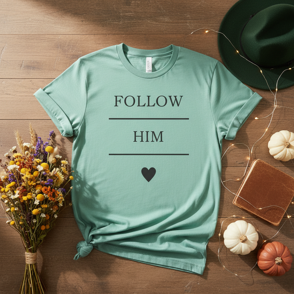 Follow Him Faith Tee - Inspirational Christian Tee with Heart