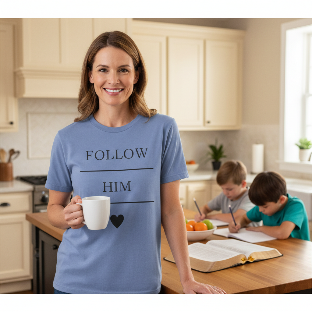 Follow Him Faith Tee - Inspirational Christian Tee with Heart