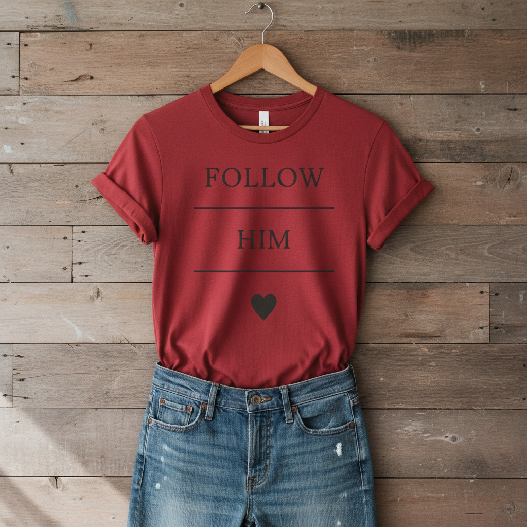 Follow Him Faith Tee - Inspirational Christian Tee with Heart