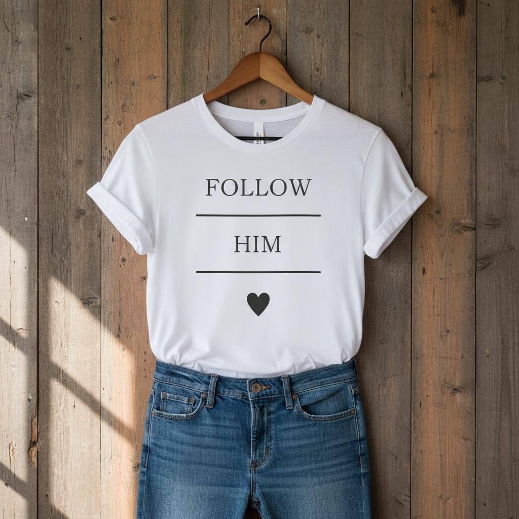 Follow Him Faith Tee - Inspirational Christian Tee with Heart